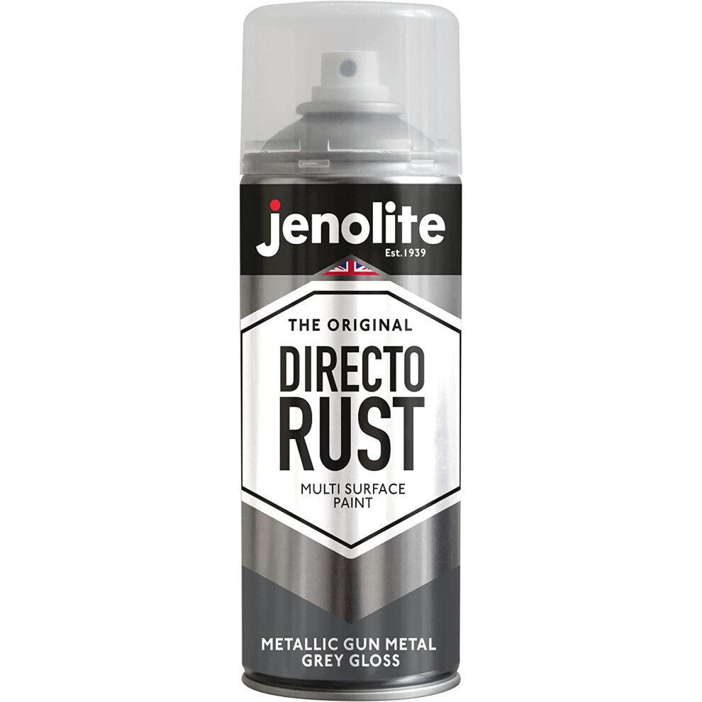 (1 x 400ml, Gun Metal Grey) JENOLITE Directorust Metallic Gloss Paint  - Apply Direct to Rust - Primer, Undercoat and Topcoat