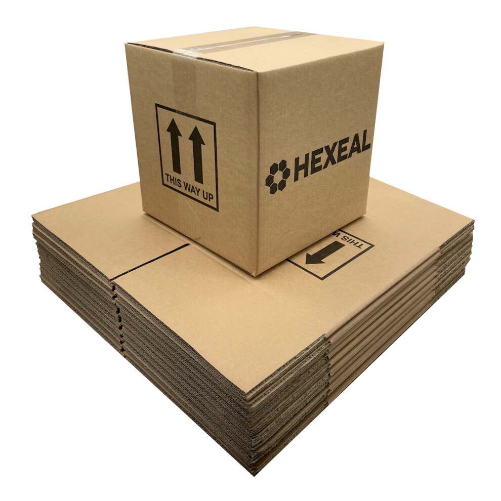 Hexeal 24cm x 24cm x 20cm Small Cardboard Box, 15 Pack | Packaging Box, Storage Box, Extra Strong