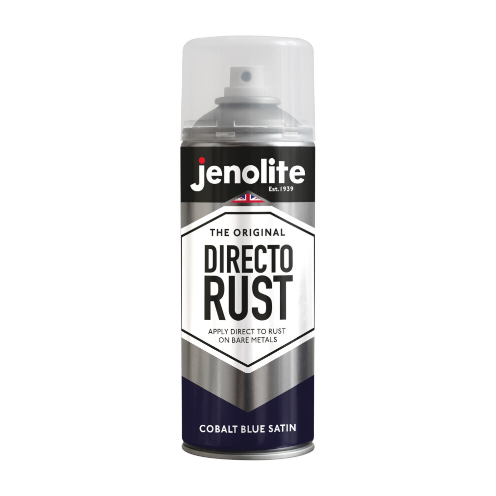 (1 x 400ml, Cobalt Blue) JENOLITE Directorust Satin Multi Surface Paint - For Use On Wood, Metal, Plastic, Ceramic & Rusted Surfaces