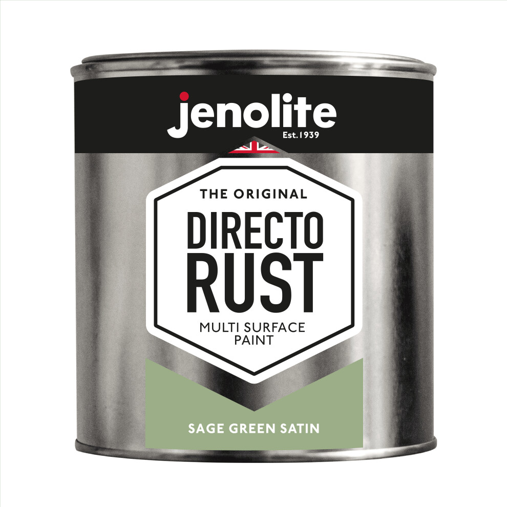 (1 Litre, Sage Green) JENOLITE Directorust Satin Multi Surface Paint - For Use On Wood, Metal, Plastic, Ceramic & Rusted Surfaces