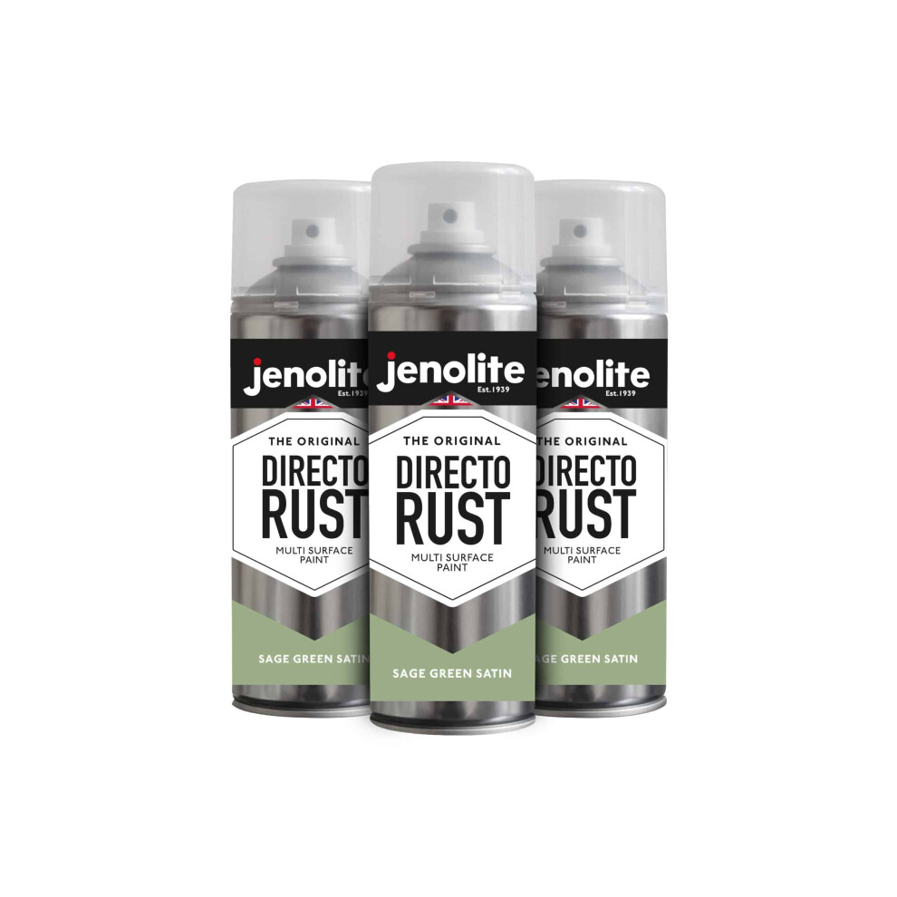 (3 x 400ml, Sage Green) JENOLITE Directorust Satin Multi Surface Paint - For Use On Wood, Metal, Plastic, Ceramic & Rusted Surfaces