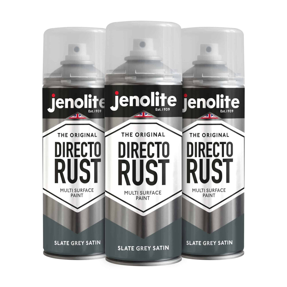 (3  x 400ml, Slate Grey) JENOLITE Directorust Satin Multi Surface Paint - For Use On Wood, Metal, Plastic, Ceramic & Rusted Surfaces