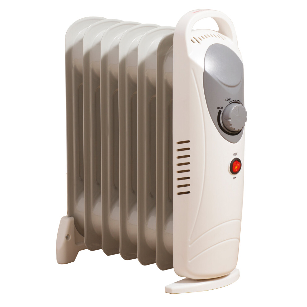 Mini 6 Fin 800w Oil Filled Radiator Portable Electric Heater Thermostat White