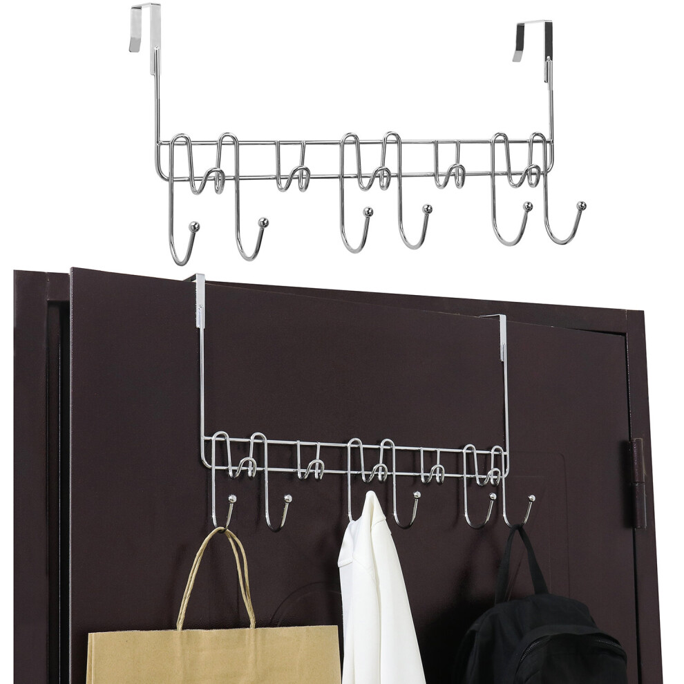 Vivo 11 Hook Over The Door Organiser Rack Hanging Coats Bath Towels Hat Purses Chrome