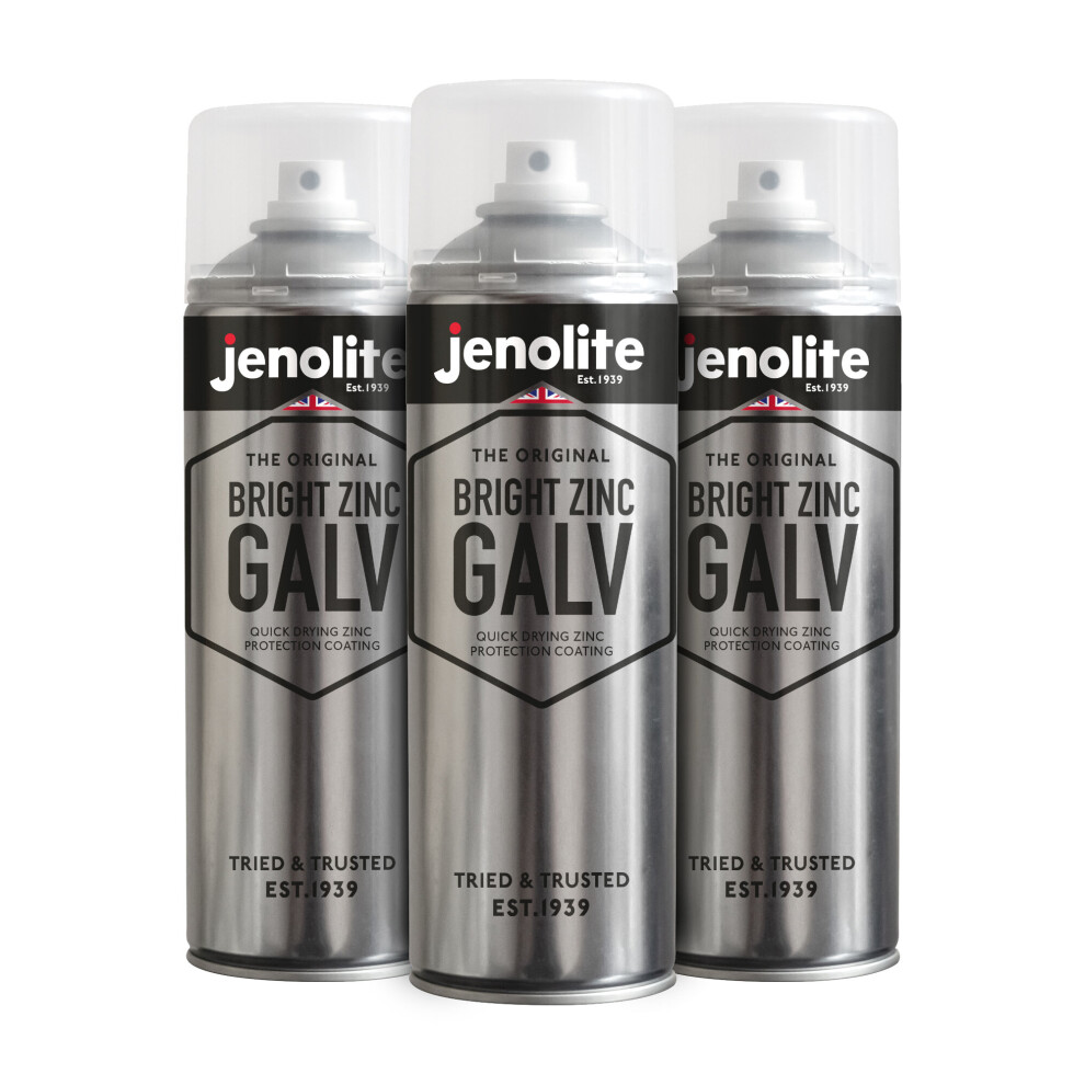 (3) JENOLITE Bright Zinc Galvanising Aerosol Spray Paint  All-in-One Primer & Topcoat - (Superior protection against rust and corrosion) - 500ml