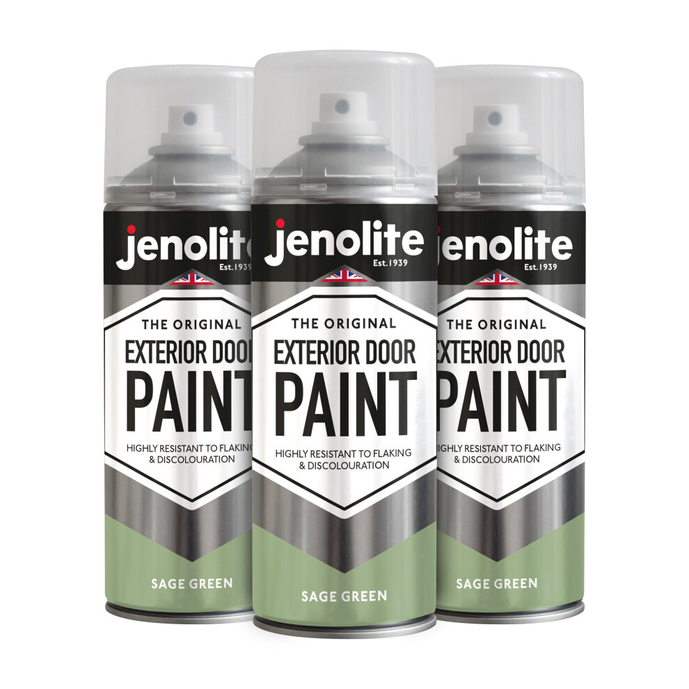 (3 x 400ml, Sage Green) JENOLITE Exterior Door Paint - Metal & Wood Doors & Garage Doors