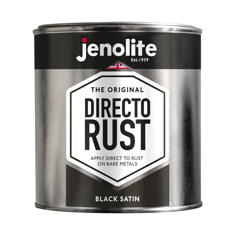 (1 Litre, Black) JENOLITE Directorust Satin Multi Surface Paint - For Use On Wood, Metal, Plastic, Ceramic & Rusted Surfaces