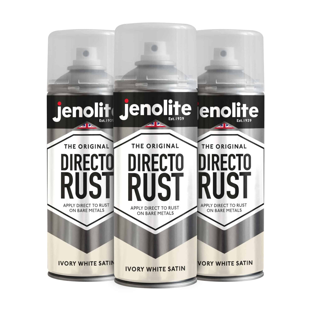 (3  x 400ml, Ivory White) JENOLITE Directorust Satin Multi Surface Paint - For Use On Wood, Metal, Plastic, Ceramic & Rusted Surfaces