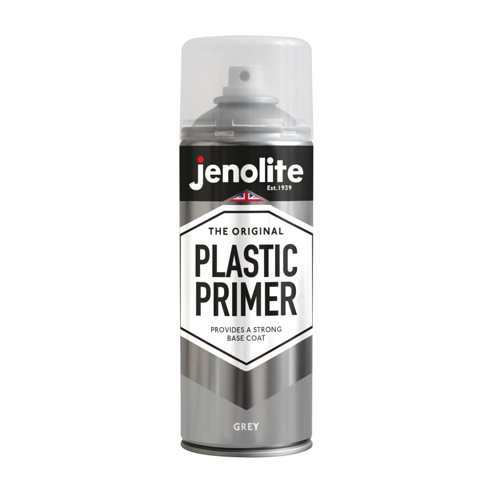 (1, Grey) JENOLITE Plastic Primer Aerosol - Premium Quality Durable Plastic Primer (Ideal for plastic garden furniture, planters & other hard plastics