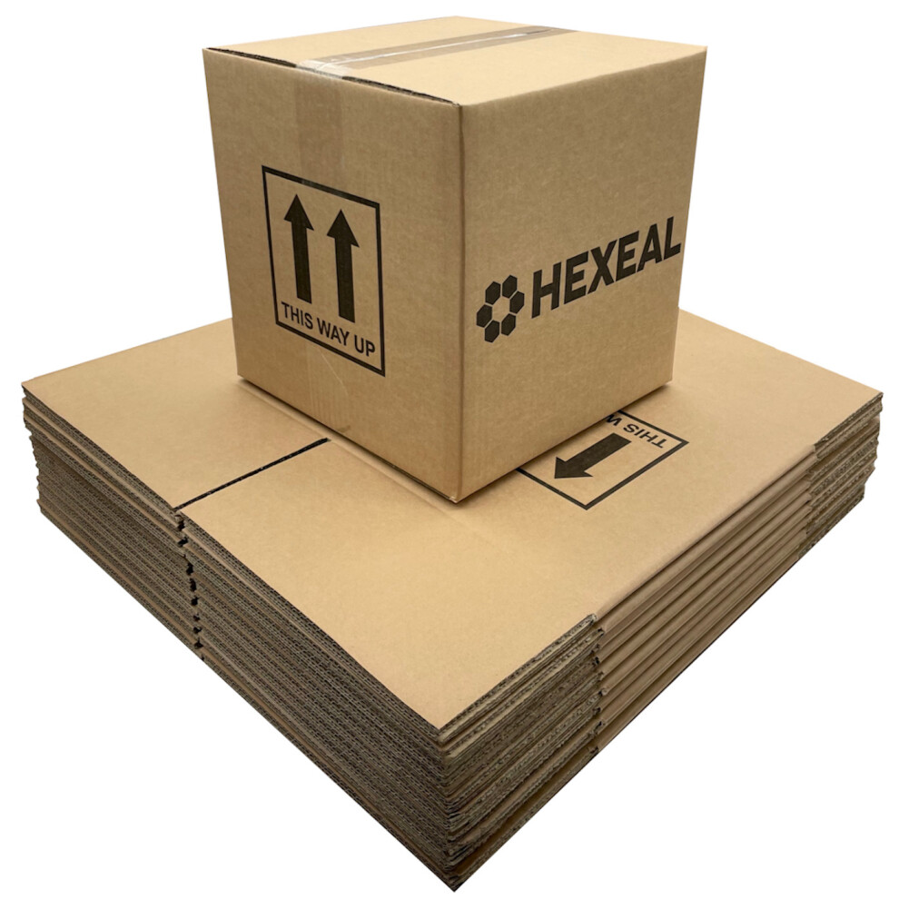 Hexeal 28.8cm x 28.8cm x 20cm Medium Cardboard Box, 15 Pack | Packaging Box, Storage Box, Extra Strong