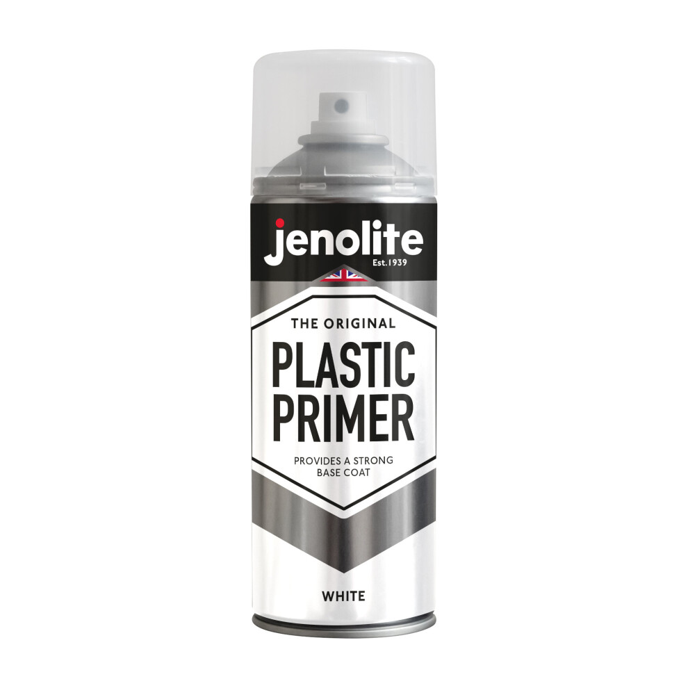 (1, White) JENOLITE Plastic Primer Aerosol - Premium Quality Durable Plastic Primer (Ideal for plastic garden furniture, planters & other hard plastics)