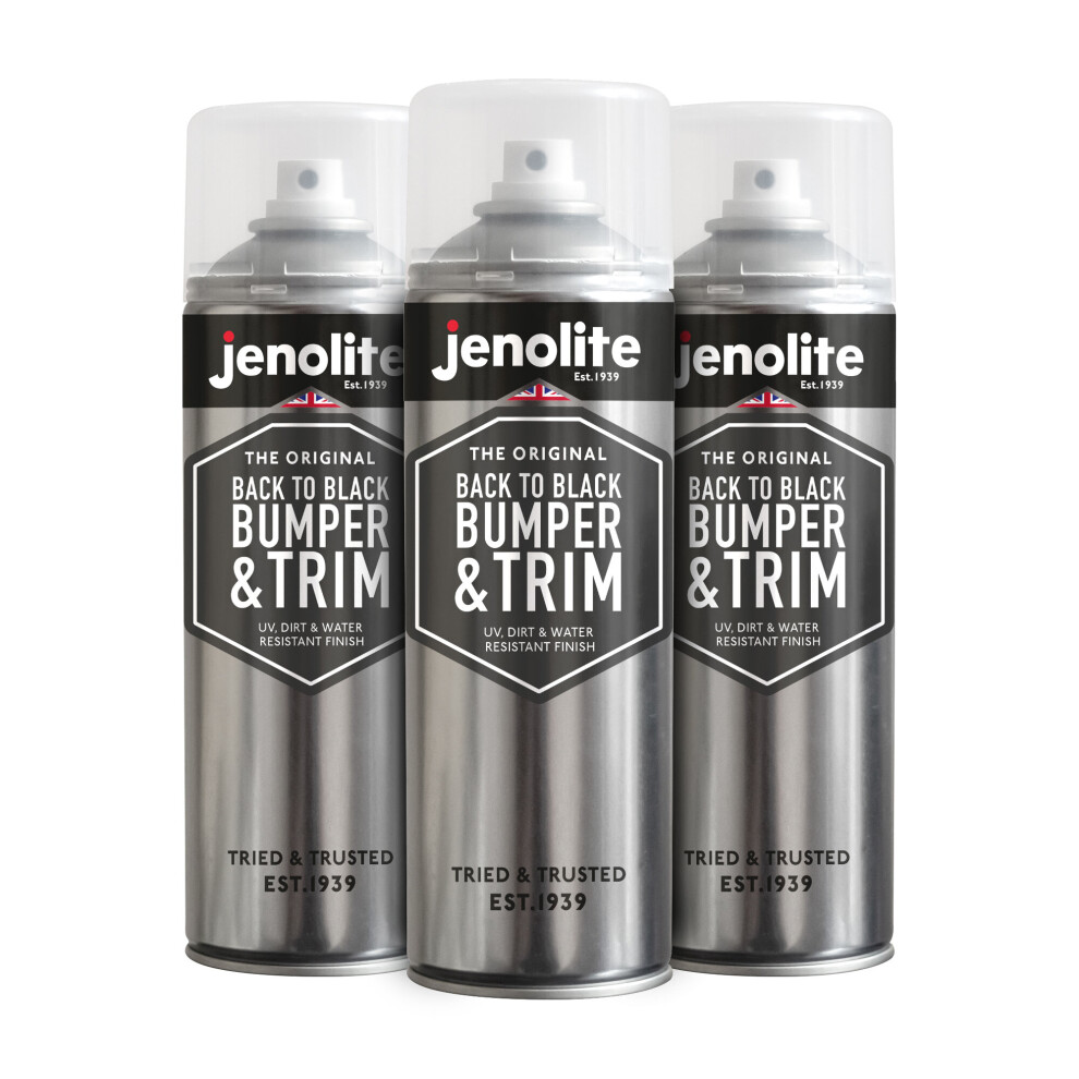 (3) JENOLITE Back To Black Bumper & Trim Aerosol - (Restores & Protects Bumpers, Trim and Rubber)