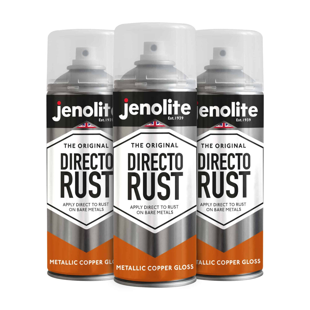 (3 x 400ml, Copper) JENOLITE Directorust Metallic Gloss Paint  - Apply Direct to Rust - Primer, Undercoat and Topcoat