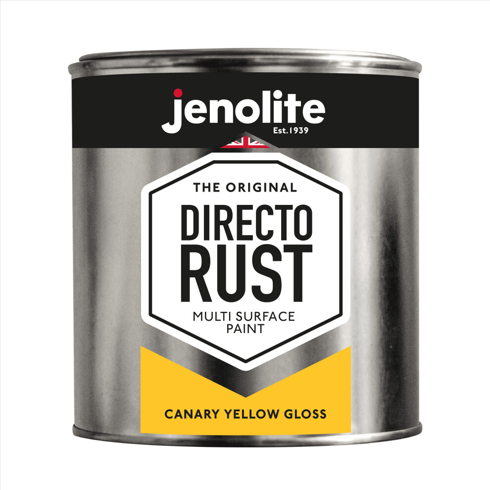 (1 Litre, Canary Yellow) JENOLITE Directorust Gloss - Multi Surface Spray Paint - For Use On Wood, Metal, Plastic, Ceramic & Rusted Surfaces