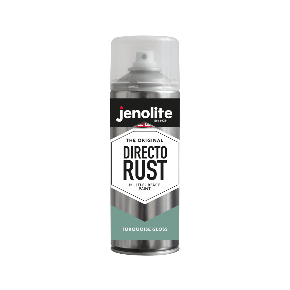 (1 x 400ml, Turquoise) JENOLITE Directorust Gloss - Multi Surface Spray Paint - For Use On Wood, Metal, Plastic, Ceramic & Rusted Surfaces