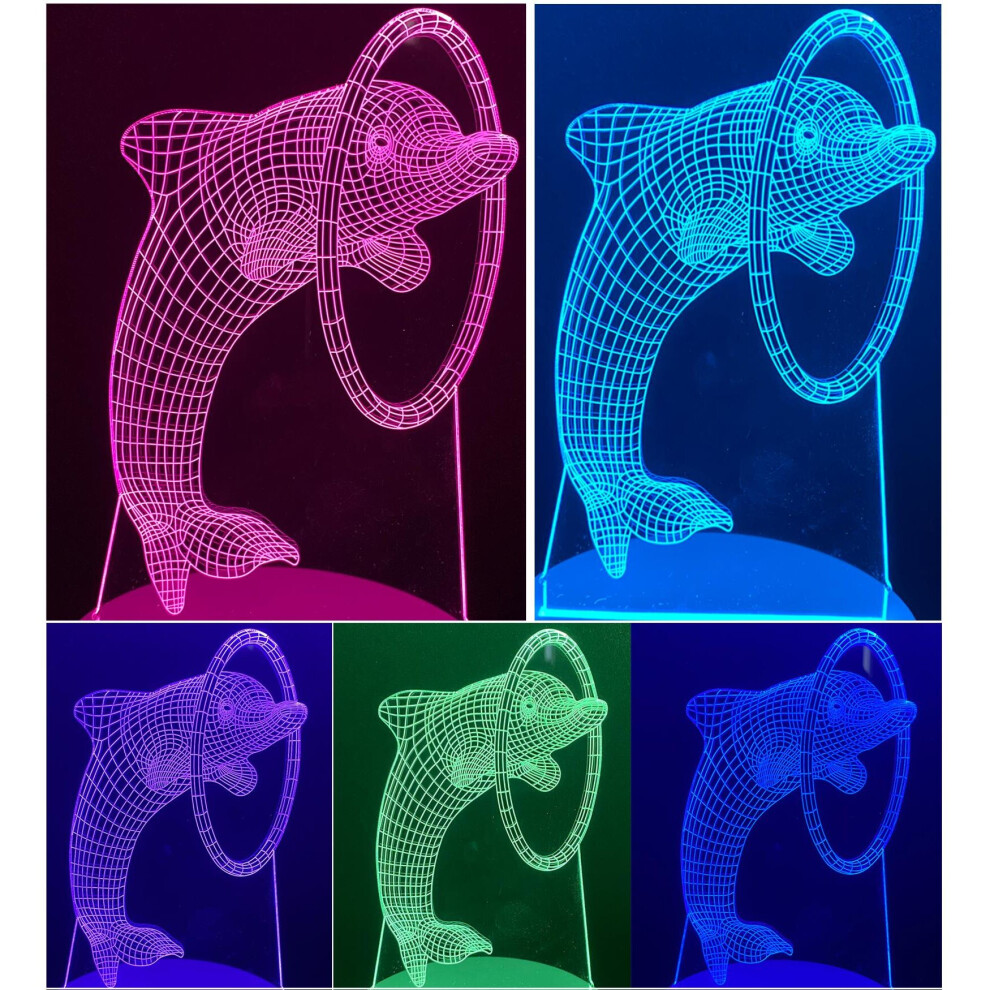 True Face (Dolphin) Kids Xmas Gift 3D Illusion Led Night Lamps 7 Changing Colors Table Desk Light