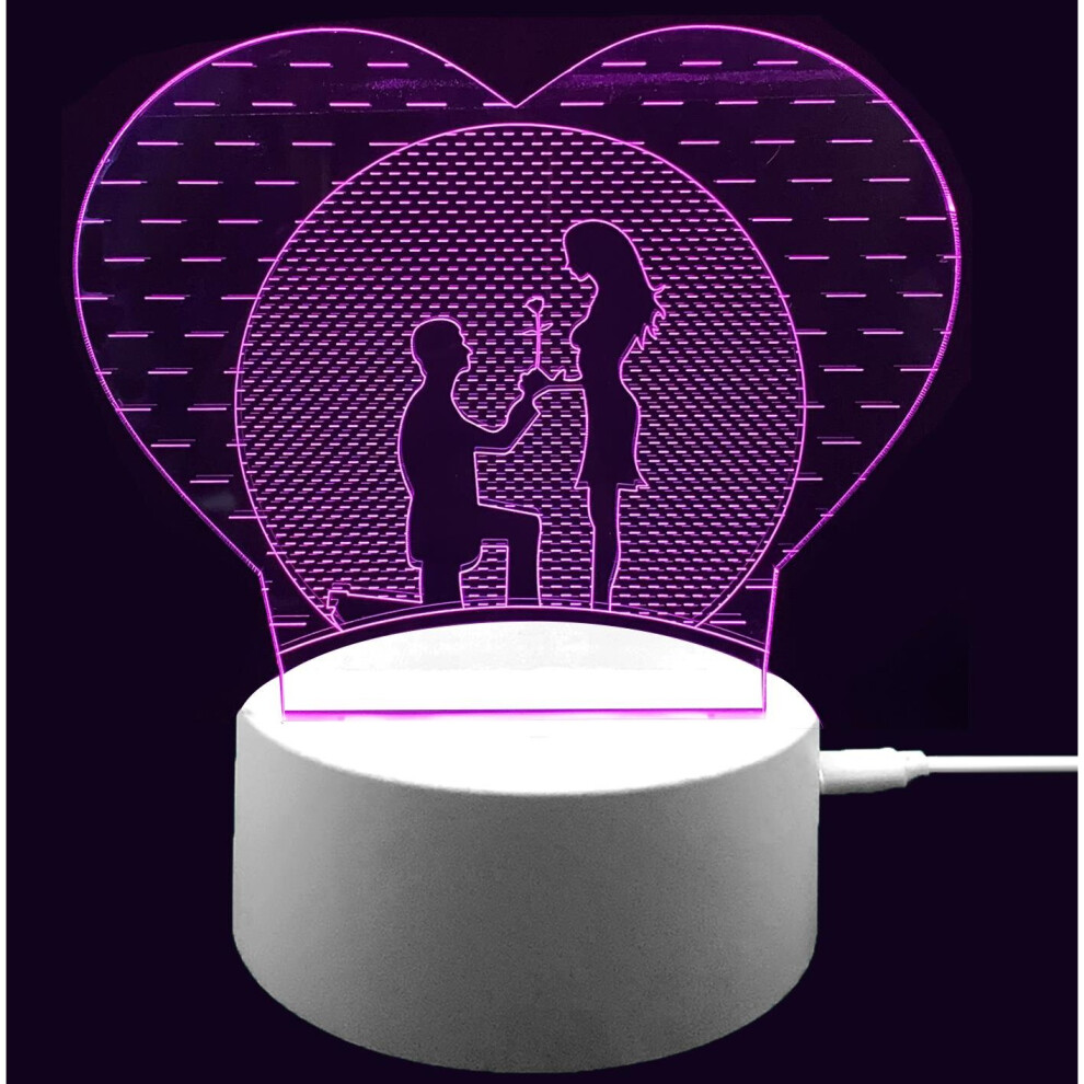 (Heart) Kids Xmas Gift 3D Illusion LED Night Light Lamps 7 Changing Colors Table Desk