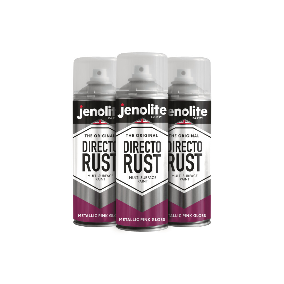 (3 x 400ml, Pink) JENOLITE Directorust Metallic Gloss Paint  - Apply Direct to Rust - Primer, Undercoat and Topcoat