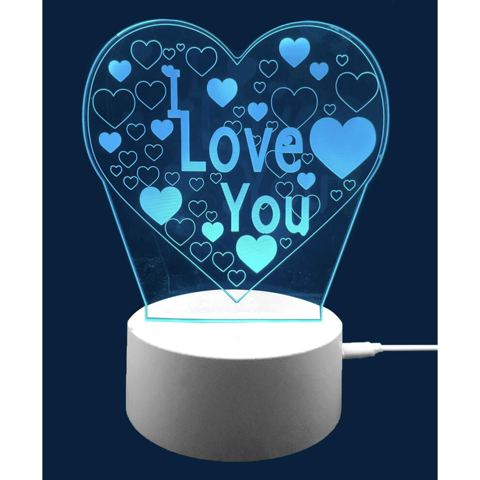 (I Love You) Kids Xmas Gift 3D Illusion LED Night Light Lamps 7 Changing Colors Table Desk