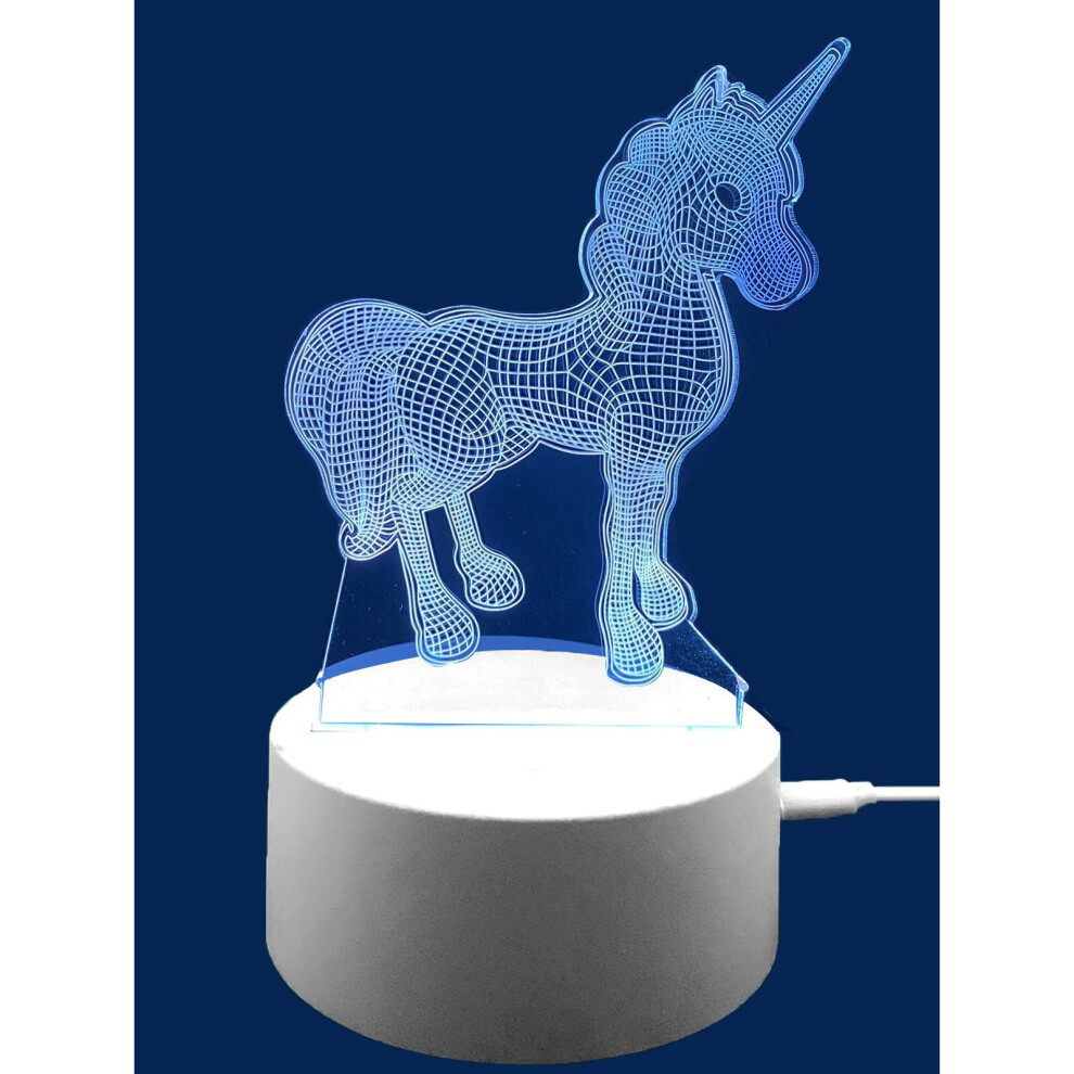 (Unicorn) Kids Xmas Gift 3D Illusion LED Night Light Lamps 7 Changing Colors Table Desk