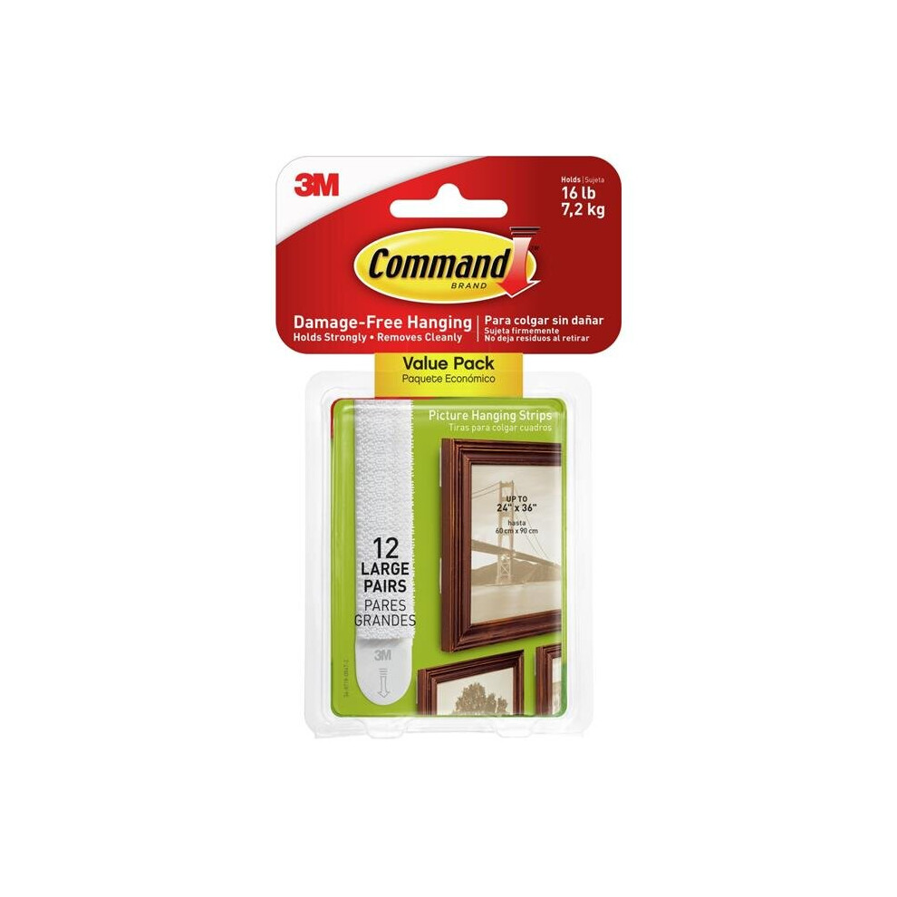 3M Large Picture Hanging Adhesive Strips - Pack Of 12 White