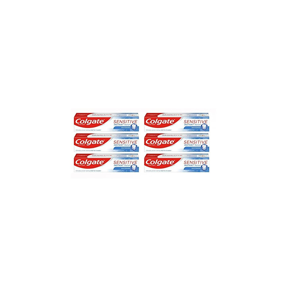 Colgate Sensitive Instant Relief Whitening Toothpaste | Blocking Pain Instantly and Removes Stains | Pack of 6 x 75ml