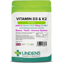 Lindens Vitamin D3 4000IU & MK7 K2 | 90 Tablets | UK Made | Immune Health, Bones, Teeth, Muscle, Blood Calcium Absorption | High Strength Vitamin D &