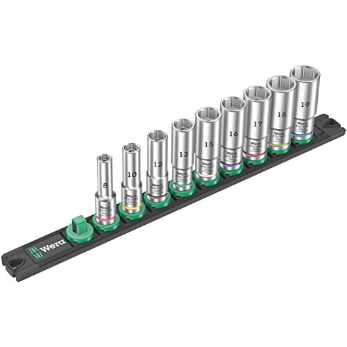 Wera Wera 05005440001 B Deep 1 Socket Spanner Insert Set 3/8 Inch Drive 9 Pieces, Black