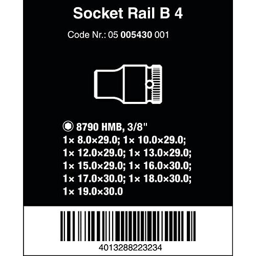 Wera Wera 05005430001 Socket Magnetic Strip B 4 Zyklop Socket Set 3/8 Inch Drive 9-Piece, Black 1