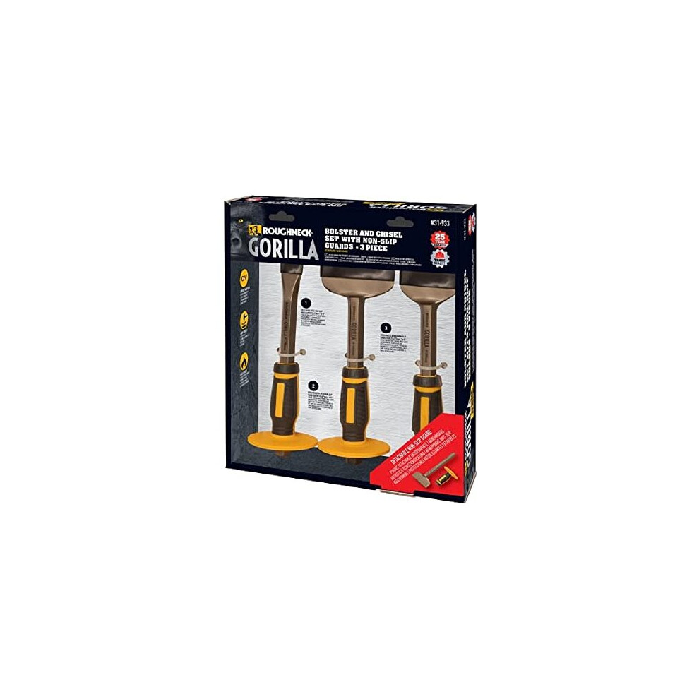 Roughneck Gorilla ROU31933 Bolster and Chisel Set with Non-Slip Guards - 3 Piece, Black Yellow