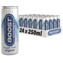 Boost Energy Drink Sugar Free Original Flavour, 250ml x 24 pack, Vegan Friendly Great Tasting Energy Boost, Only 10 kcals per can, Gluten Free Taurine