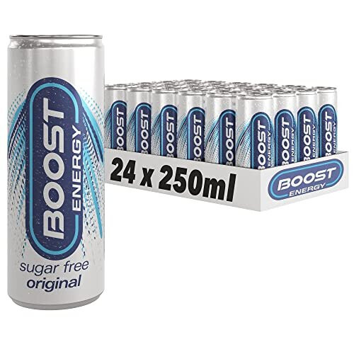 Boost Energy Drink Sugar Free Original Flavour, 250ml x 24 pack, Vegan Friendly Great Tasting Energy Boost, Only 10 kcals per can, Gluten Free Taurine