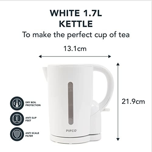 PIFCO® White Kettle 1.7 Litre Capacity 2200W Cordless Electric