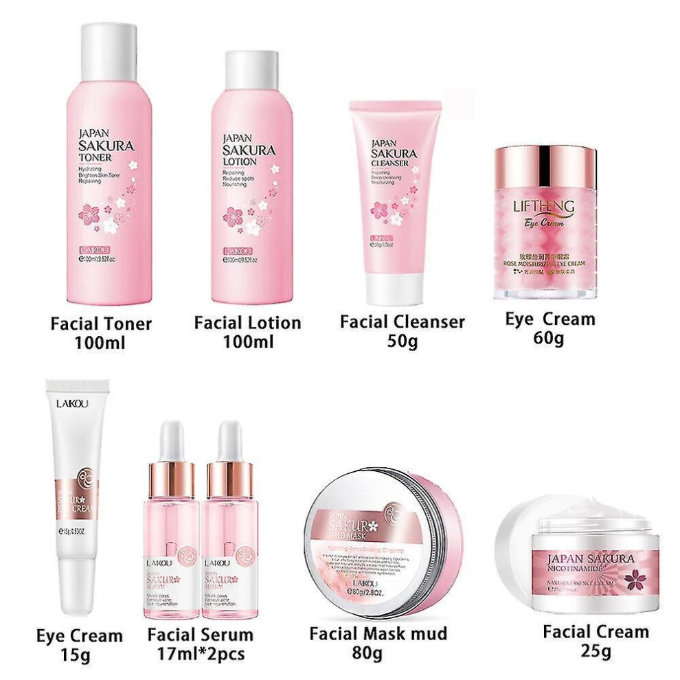 Sakura Skin Care Set Facial Cleanser Moisturize Toner Face Whiten Cream Dark Circle Eye Cream Mask Mud Korean Cosmetics Products