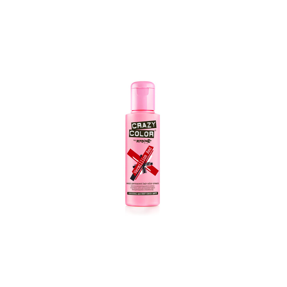 Renbow Red,Cream Crazy Color Semi-Permanent Hair Dye Color Cream - 2 X Vermillion Red 100Ml