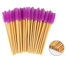 100 Pcs Disposable Eyelash Brushes Mascara Wand Applicator Colored Makeup Brushes Protable Eyelash Volume (gold Rod, Purple Brush)