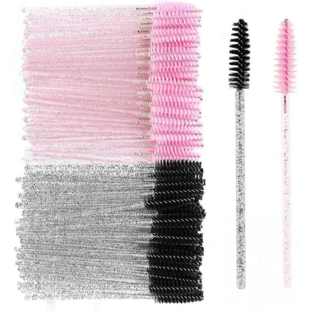 Hkhbjs Pink/Black 100Pcs Eyelash Brushes, Disposable Mascara Brushes Wands Applicator, Eyebrow Lash Brushes