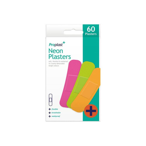 ProPlast Bright Coloured Neon Plasters - Pack of 60