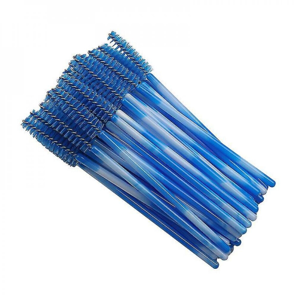 Hkhbjs Blue 100Pcs Disposable Mascara Brush Stick, Double Color Rod Color Eyelash Roller Portable Nylon Eyelash Brush Eyelash Comb (Blue)