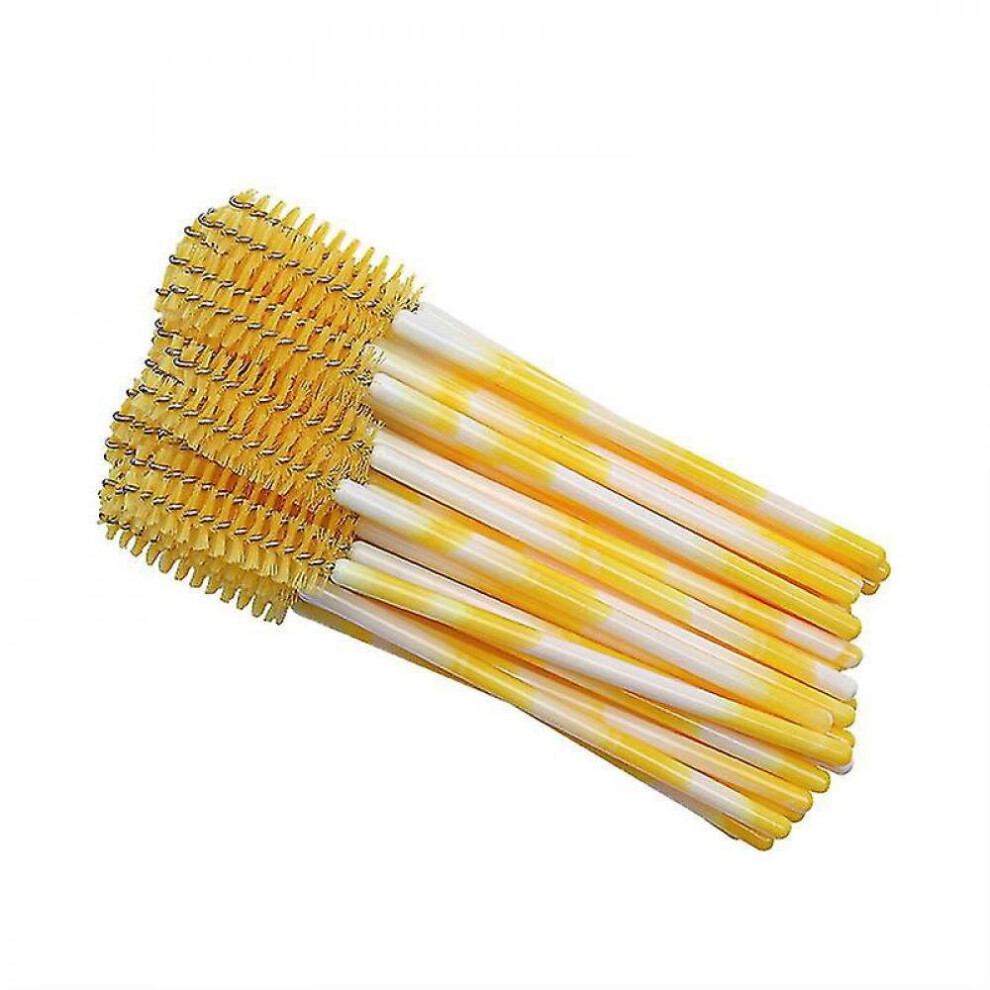 Hkhbjs Yellow 100Pcs Disposable Mascara Brush Stick, Double Color Rod Color Eyelash Roller Portable Nylon Eyelash Brush Eyelash Comb (Yellow)