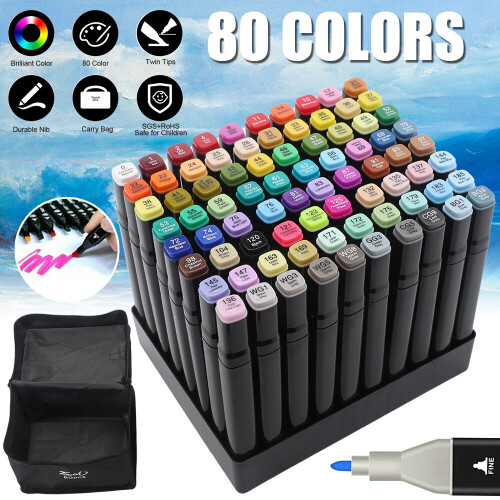 80 Colors Markers Drawing Painting Alcohol Art Dual Tip Sketch Pens UK