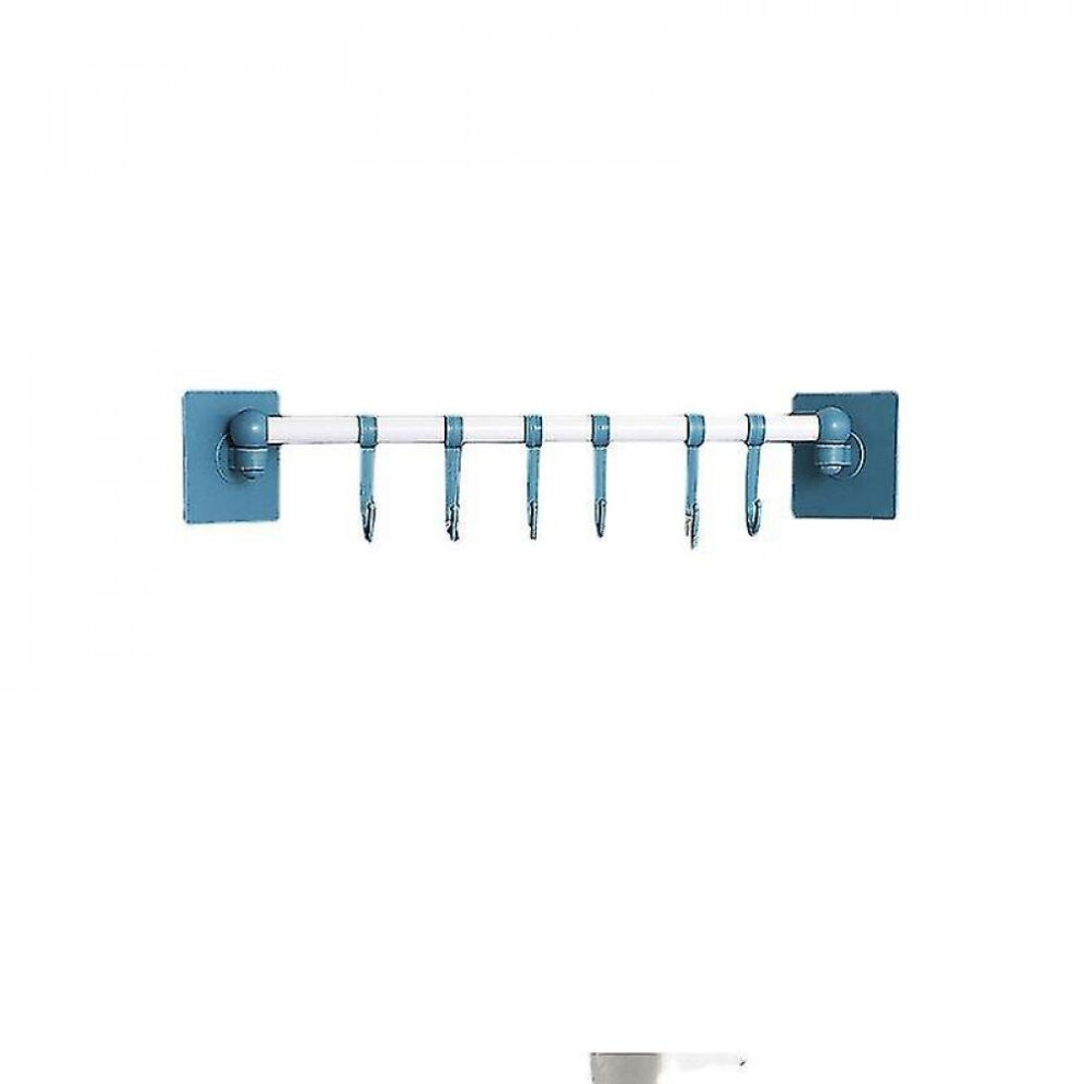 Multifunctional Wall Hanging Hook Corner Flat Wall Ceiling Non-Marking Sticker Free Punch 6 Movable Hook Towel Bar, Blue 7547469188045