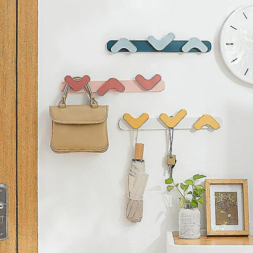 Creative Coat Hook Row Hook Free Punching Adjustable Plastic Ps Hook Behind Door Kitchen Bathroom Wall Hanging Coat Hook, Blue 2