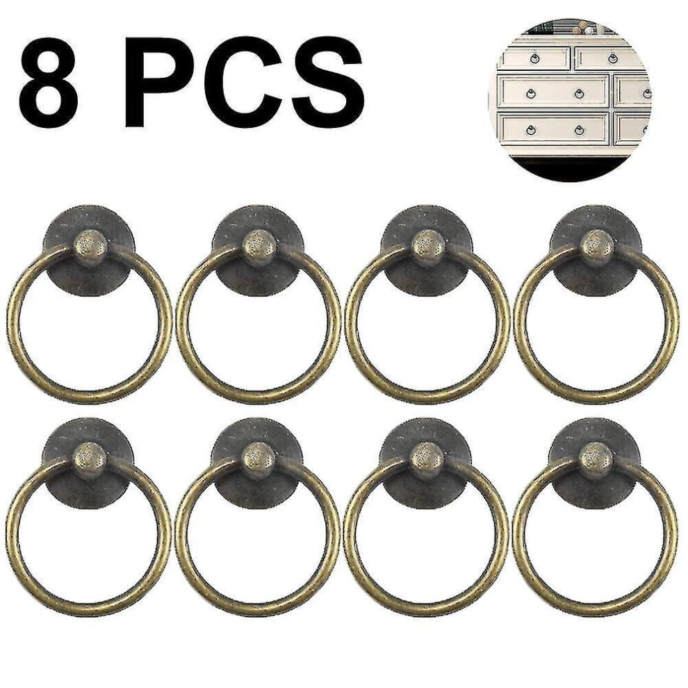 8Pcs Vintage Cabinet Ring Knobs Round Antique Drawer Pulls Handle 7547469179586