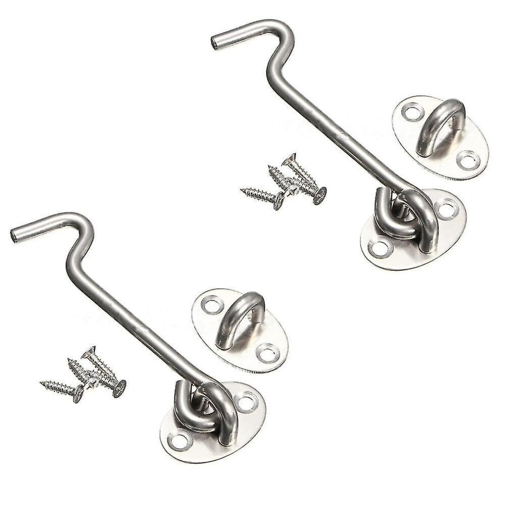 Stainless Steel Cabin Hook And Eyelet Latch For Shed, Gate - Silent Latch - Supply Accessory 150Mm,Silver,2Pcs 7547469176967