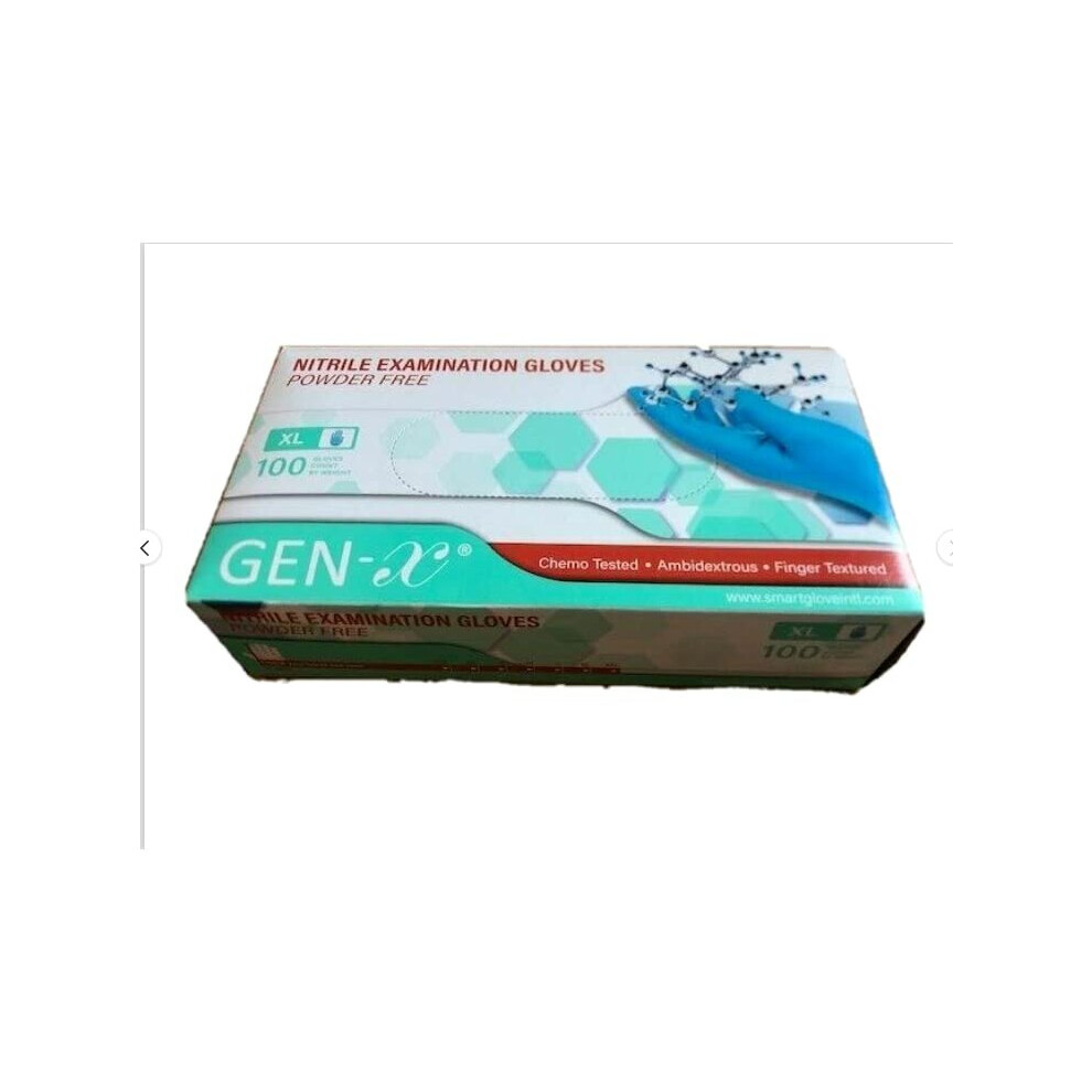 Gen-X Nitrile Gloves 100pk, Extra Large - Biodegradable, powder-free, Blue (NG100XLBU)