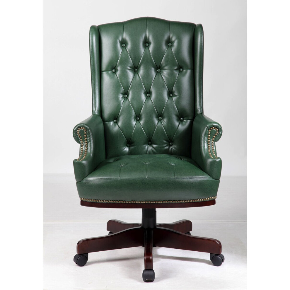 Fine Chairs Bonded Leather Captains Chesterfield Style Managers Desk Chair Office furniture High Back Executive (Green)