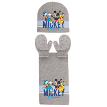 (Grey, 18-24 Months) Boys Disney Mickey Mouse & Friends 3 Pcs Winter Set Hat + Mitten Gloves + Scarf