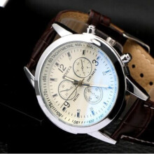 (White Dial) Military Leather Stainless Steel Quartz Analog Army Men's Cute Wrist Watches