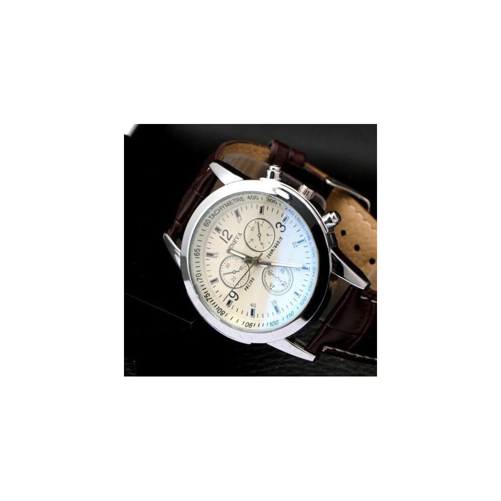 (White Dial) Military Leather Stainless Steel Quartz Analog Army Men's Cute Wrist Watches